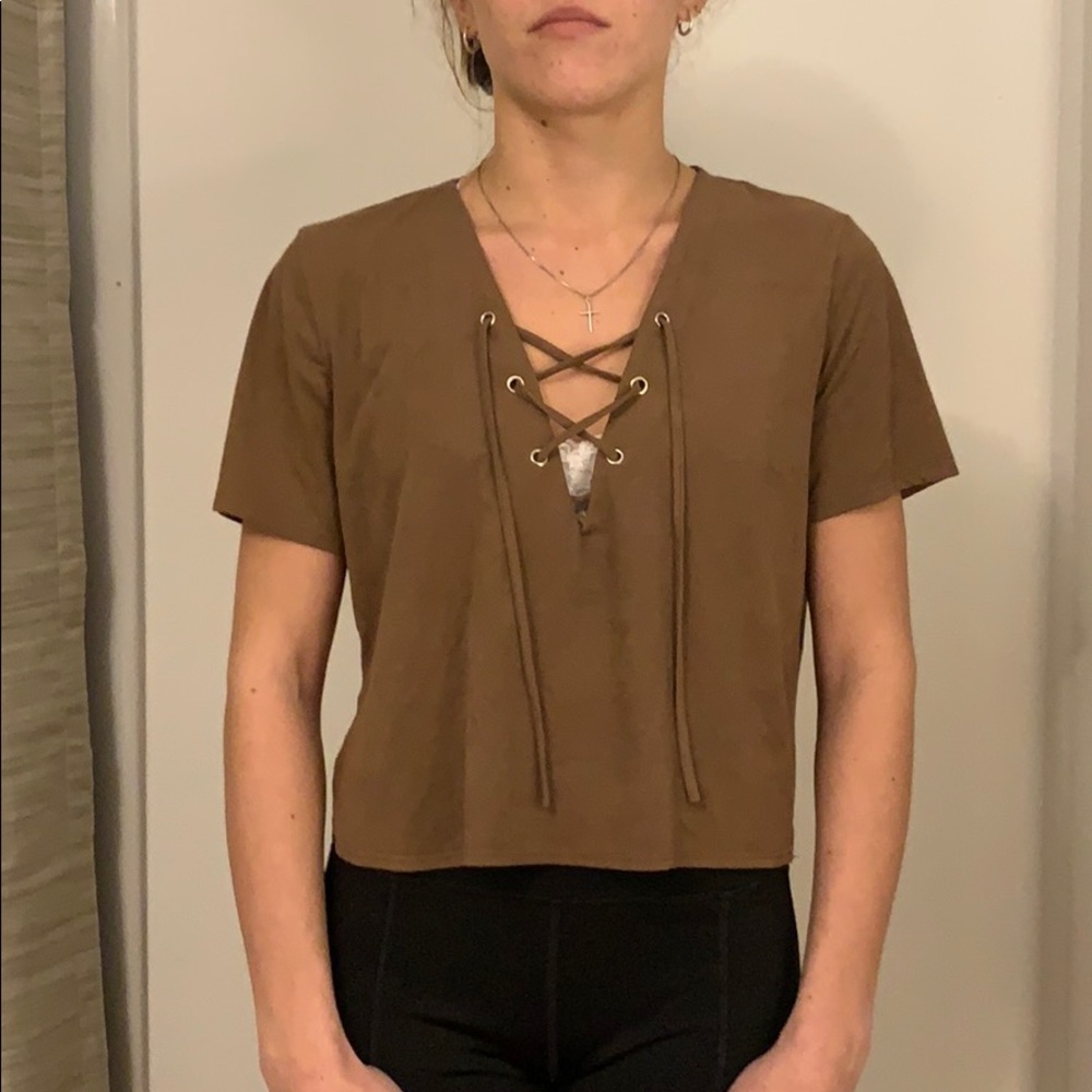 Brown suede crop top